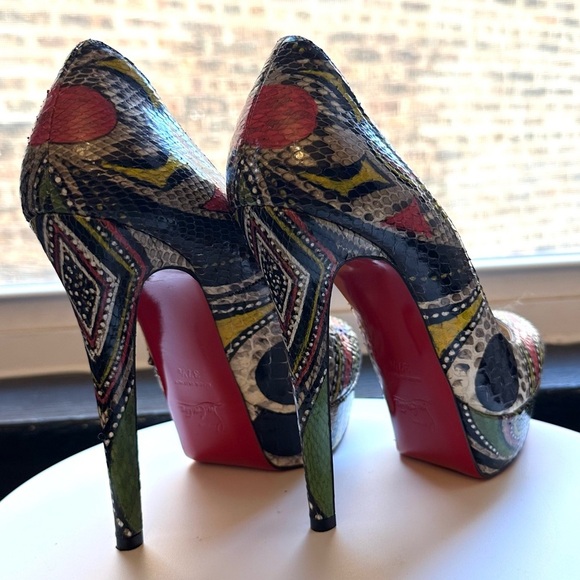 🌺 CHRISTIAN LOUBOUTIN 🌺 👠 Python Bianca Masai Platform Pumps 37.5 Multicolor - Picture 7 of 10